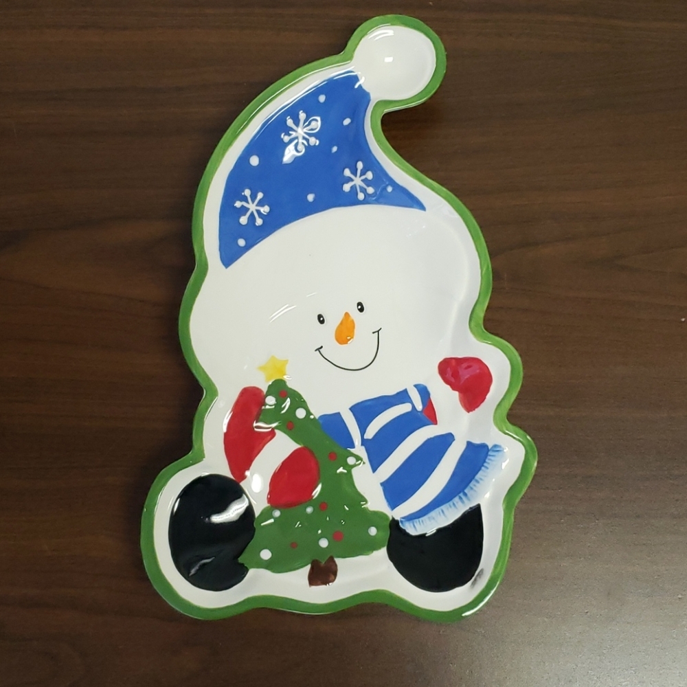 Snowman Ceramic Cookie Tray